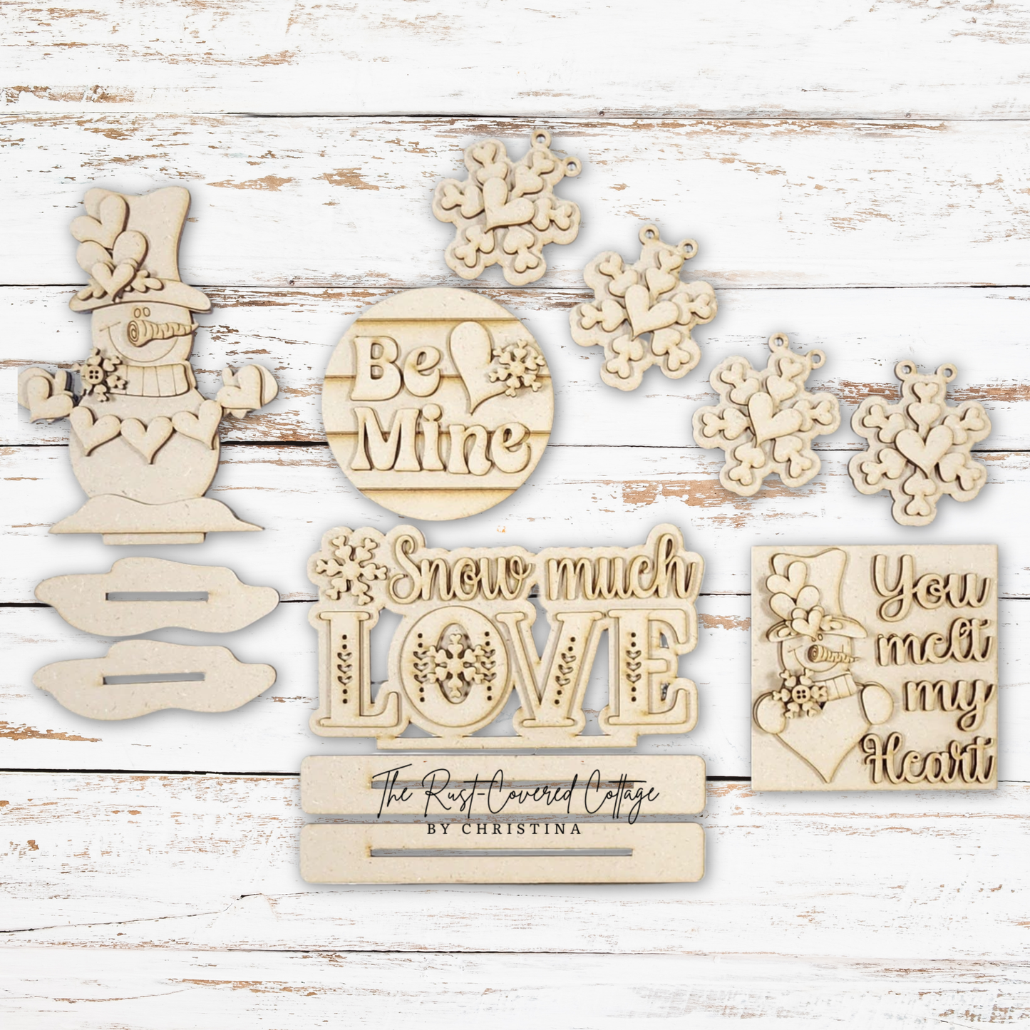 Valentine Snowman Decor Set | DIY Layered Wood Shelf Decor Kit