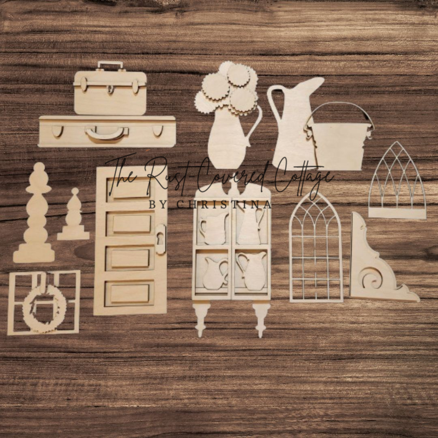 Vintage Farmhouse Decor Set | Unfinished DIY Wood Kit