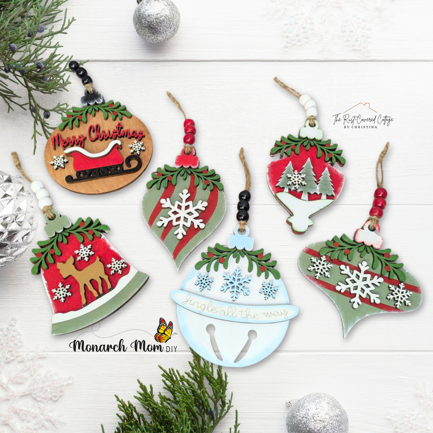 Vintage-Inspired Wooden Ornaments - Set of 6