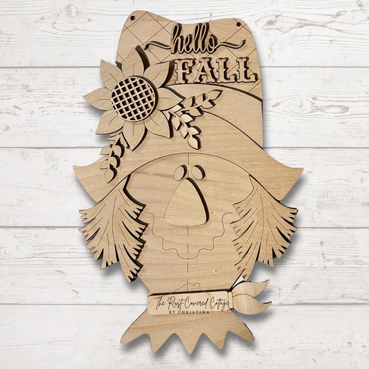 Hello Fall Scarecrow Hanger | Laser Cut DIY Wood Kit – 16" x 11"