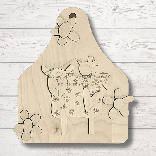 Farmhouse Cow Tag Hanging Sign – DIY Wood Kit