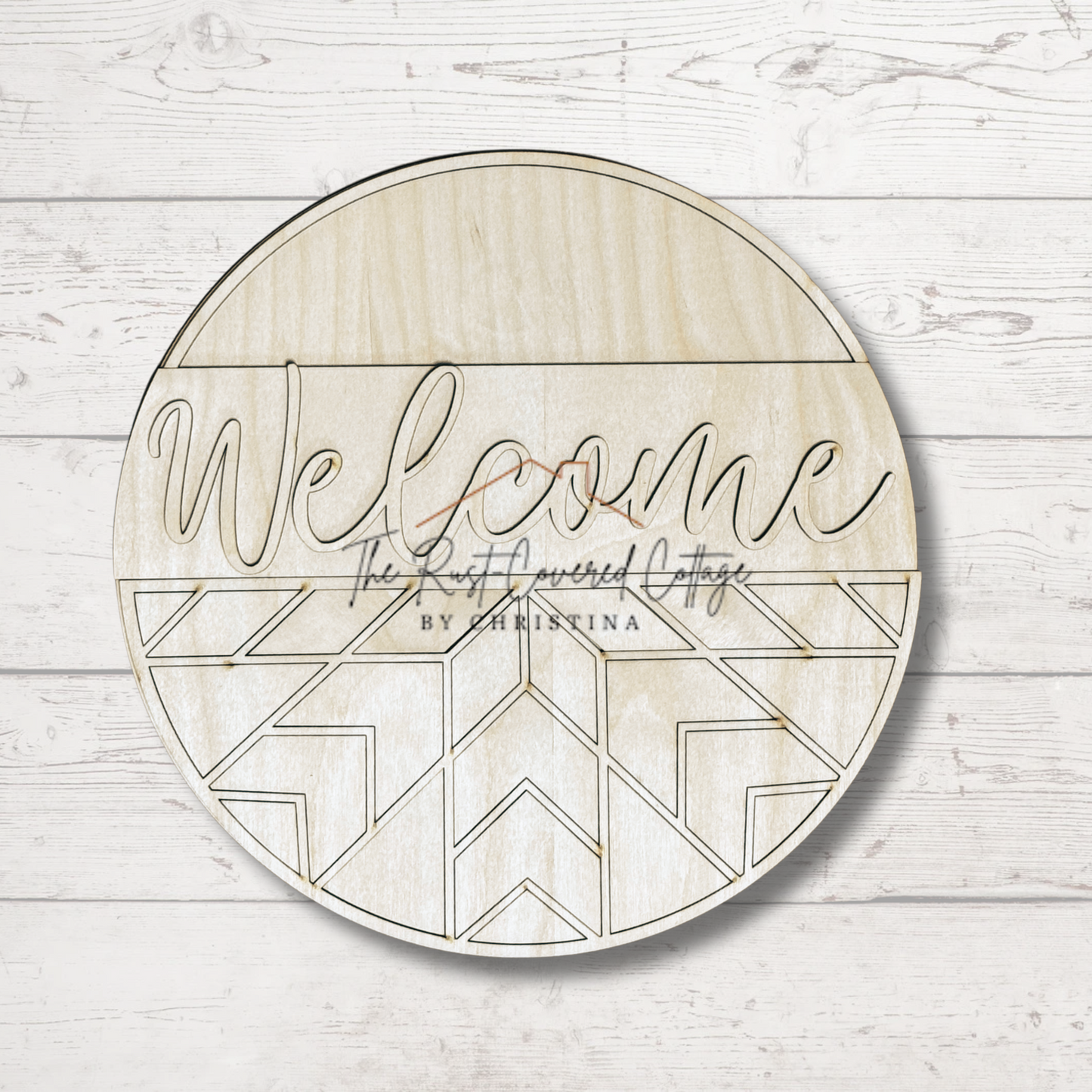 Welcome Stained Glass Quilt Door Hanger – Laser Cut Wood Round in 10.5" or 15"