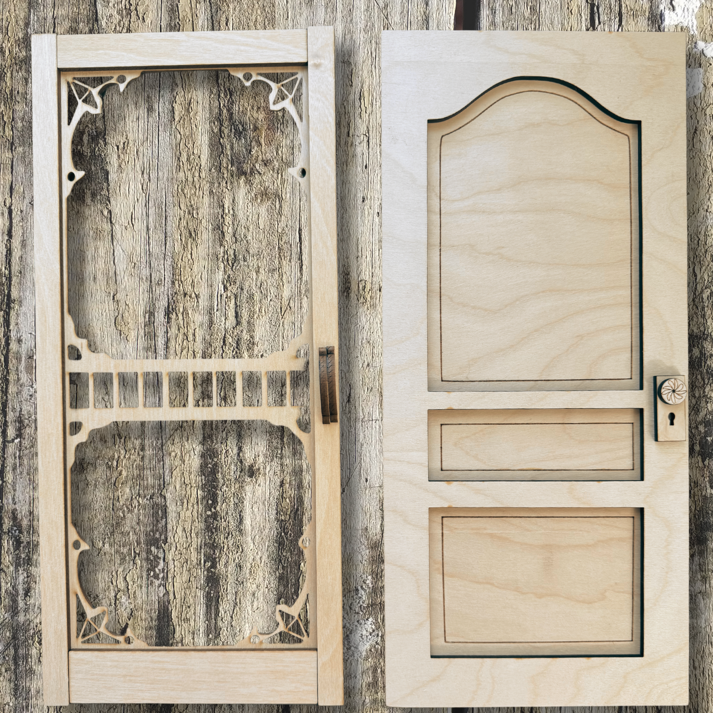 Vintage Door Wood Cutout Set – Unfinished Laser Cut Birch (Set of 2, 15” x 6.75”)