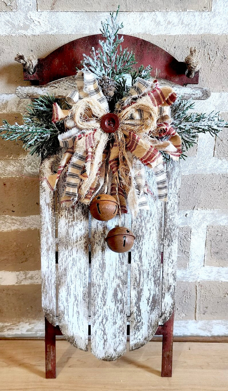 Merry Christmas Sled DIY Wood Kit | Unfinished Laser Cut Holiday Sled Sign (18.5" x 9")
