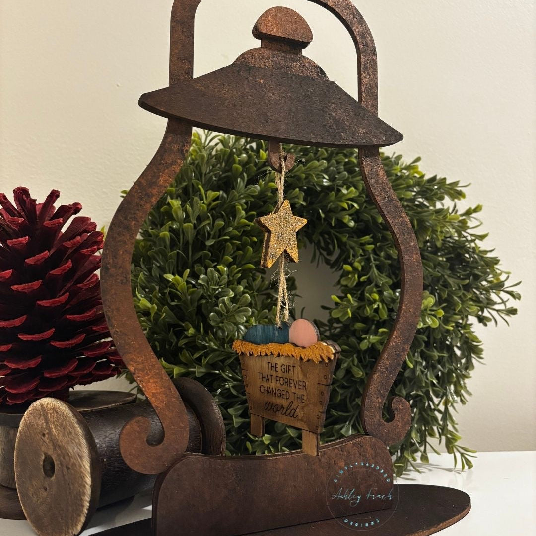 Lantern with Hanging Ornament | 13” Laser Cut Birch DIY Wood Kit