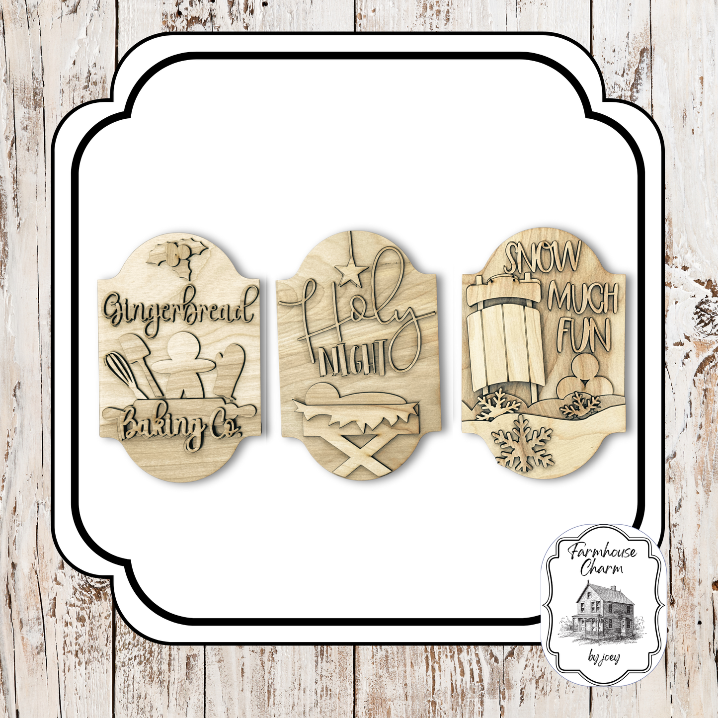 Winter Trio Easel Set | Interchangeable Sign Inserts | Laser Cut Birch DIY Wood Kit