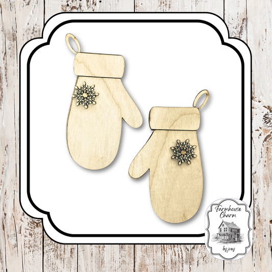 Mitten Ornaments (Set of 2) | Double-Layer 1/4" Birch | 5" x 3.25" DIY Wood Kit