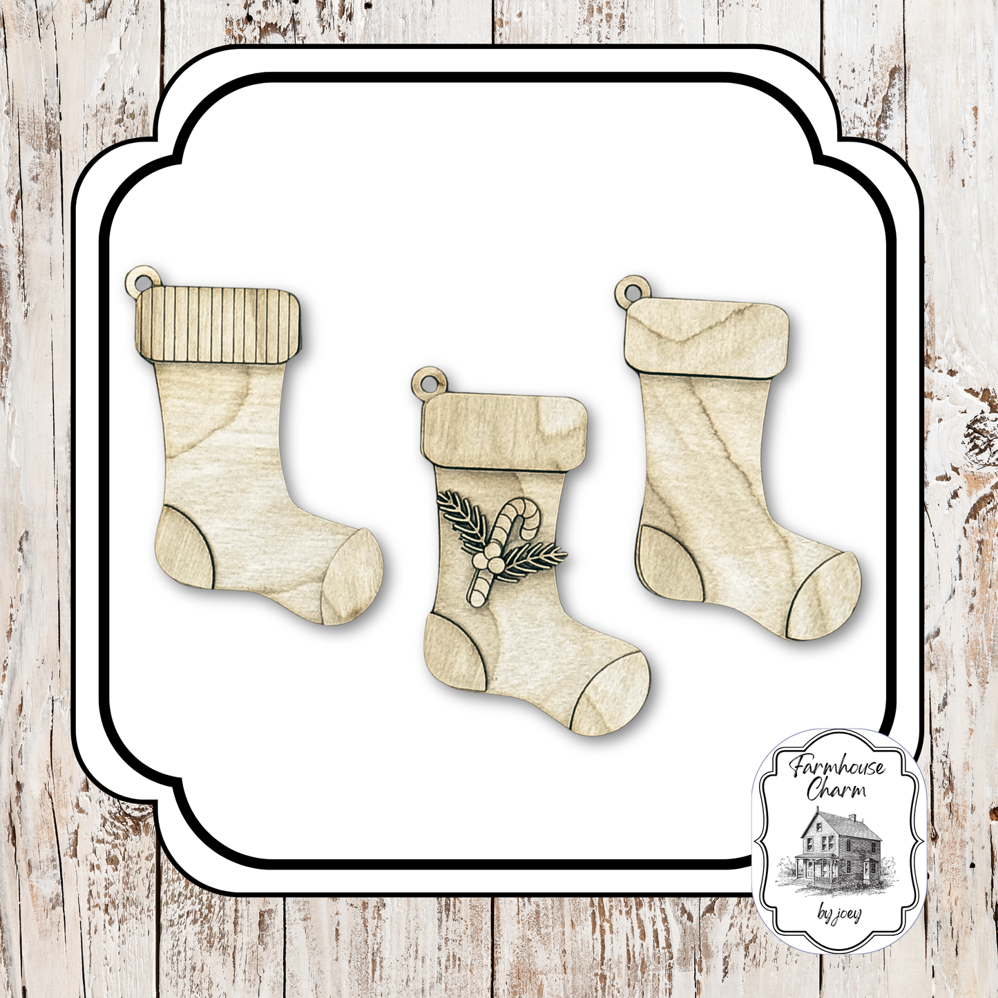 Set of 3 Christmas Stocking Ornaments | Farmhouse Holiday Decor
