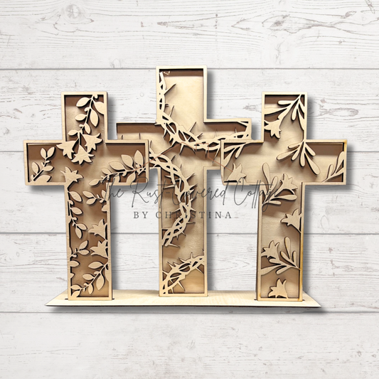 DIY 3 Crosses Wood Kit | Double-Layered, Laser Cut Birch