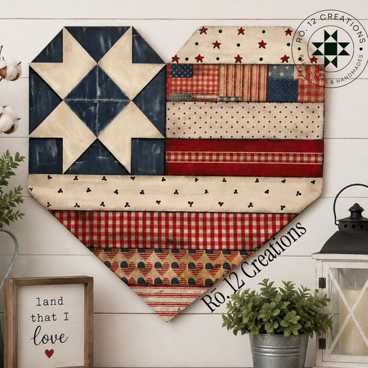 Americana Heart Quilt Block- Barn Quilt DIY Wood Kit