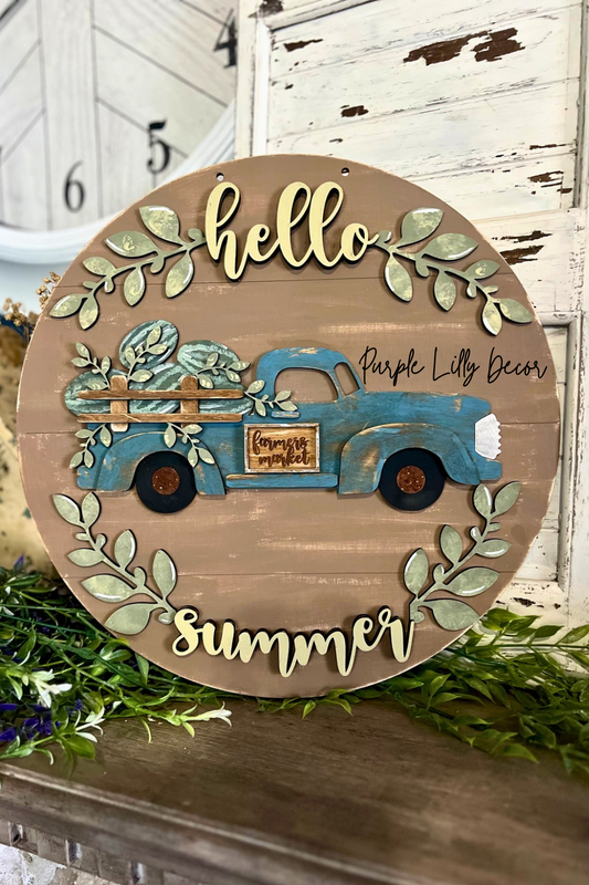Hello Summer Truck Door Hanger – 15” Layered DIY Wood Kit