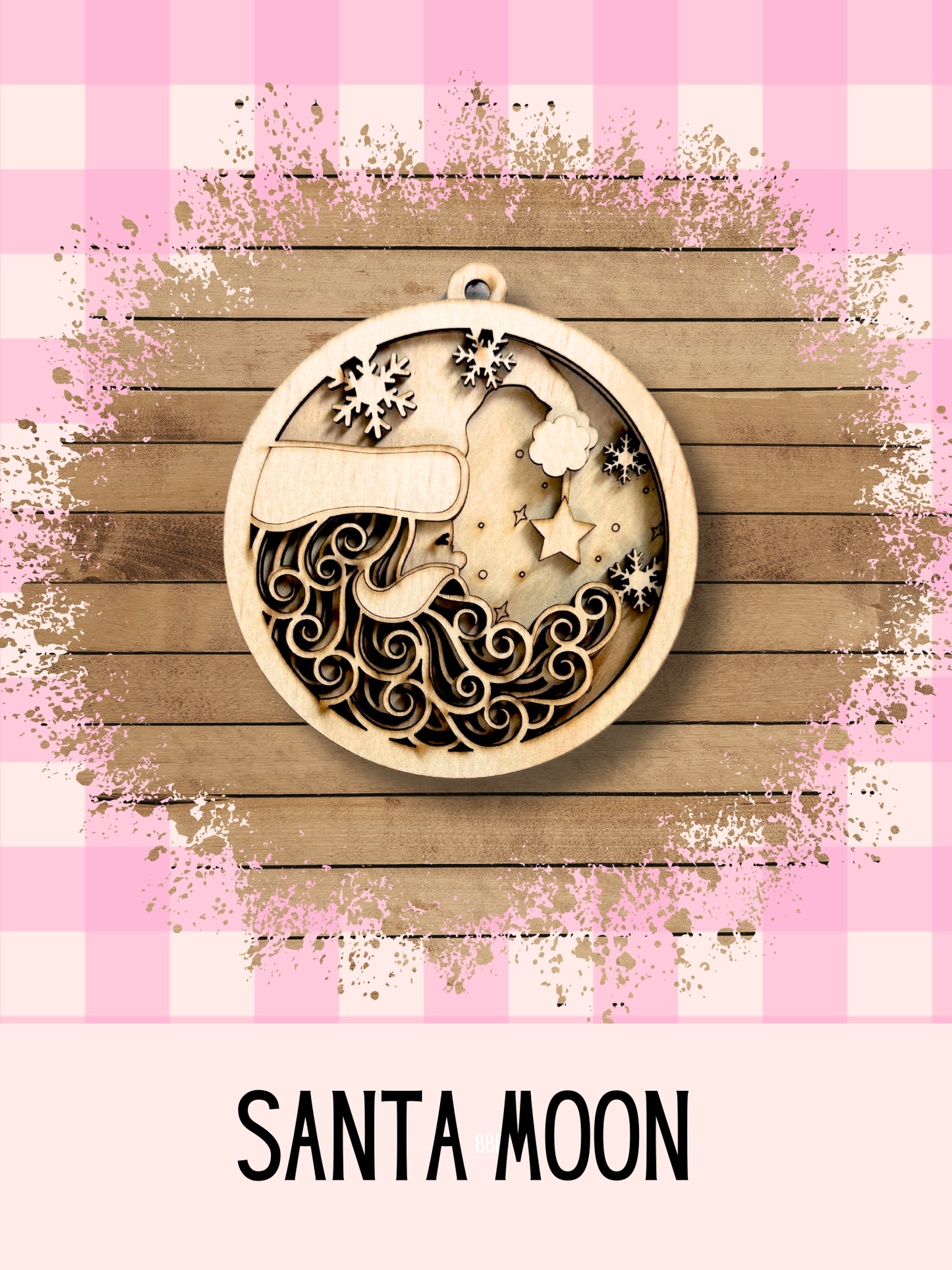 Santa Moon| Wooden Ornament| Laser Cut