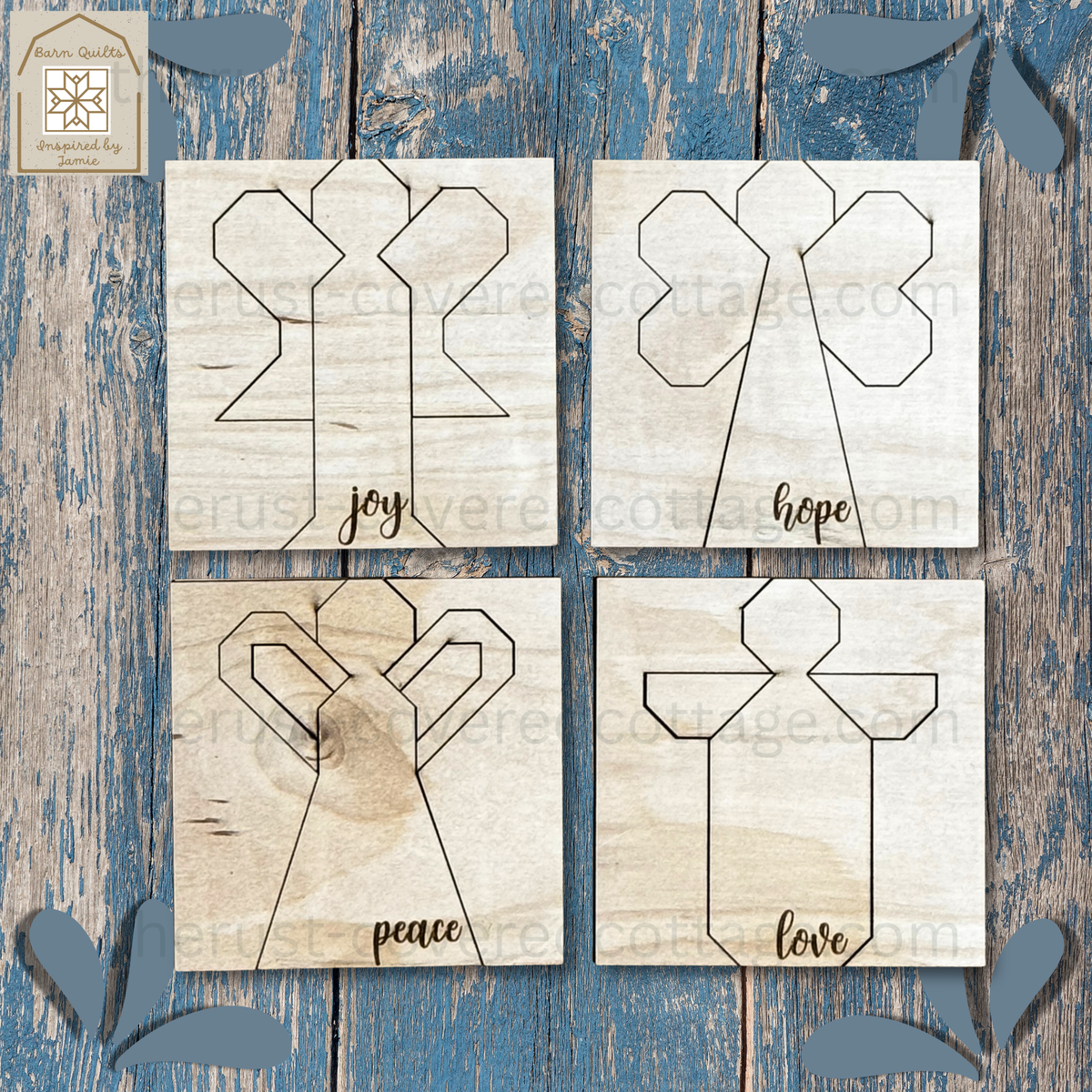 Advent Angels Mini Quilt Blocks unfinished Joy Hope Peace and Love DIY wood kit by Rō.12 Creations