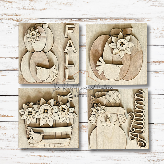 Autumn Scarecrow Mini Signs | Interchangeable Wood Kit | Fits Beaded & Shutter Frames | Set of 4