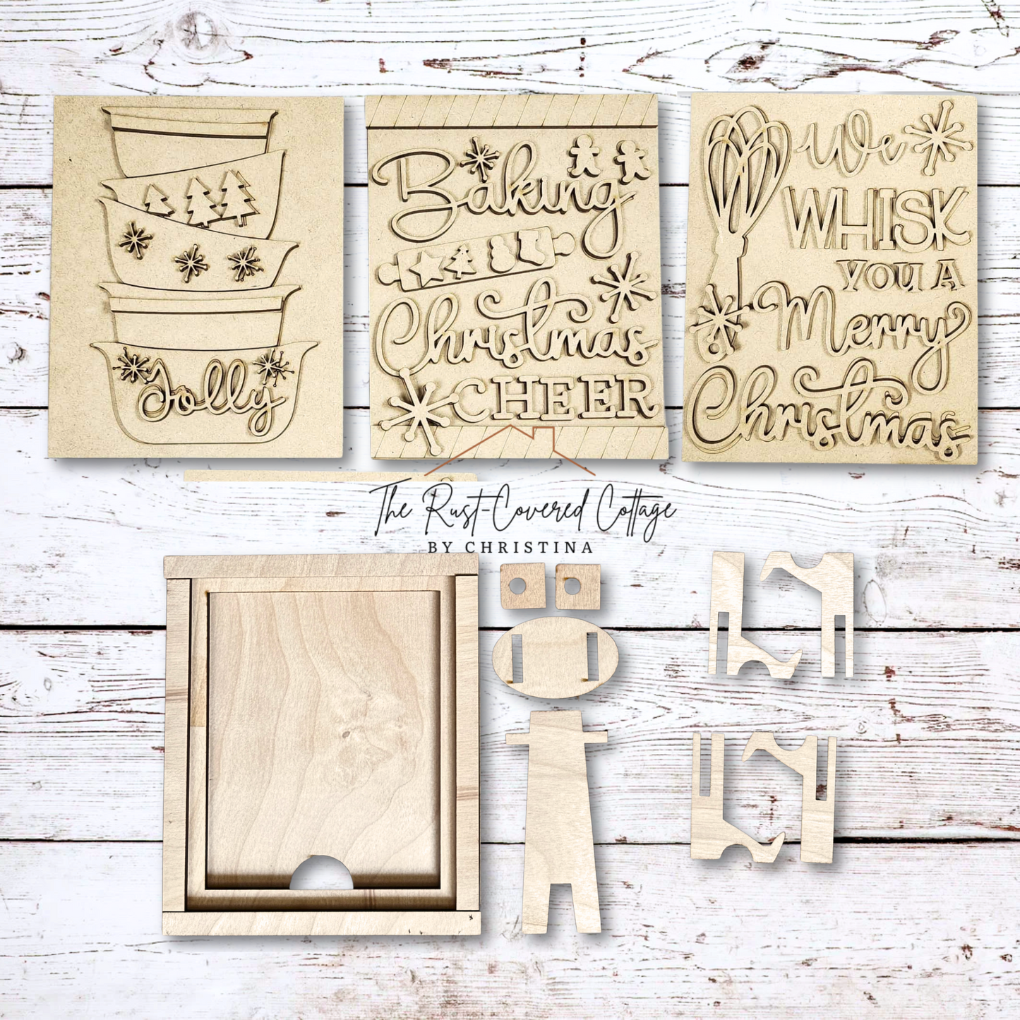 Baking Christmas Cheer Sign Trio | DIY Christmas Wood Signs Kit with Frame & Easels