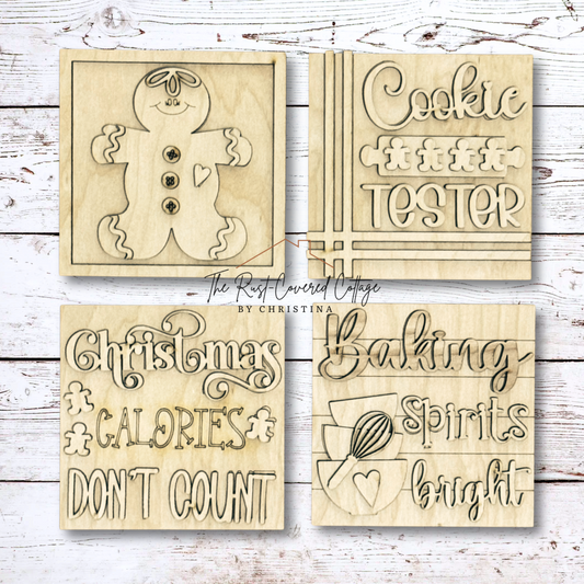 Baking Spirits Bright Mini Interchangeable Signs | Unfinished DIY Wood Set (4)