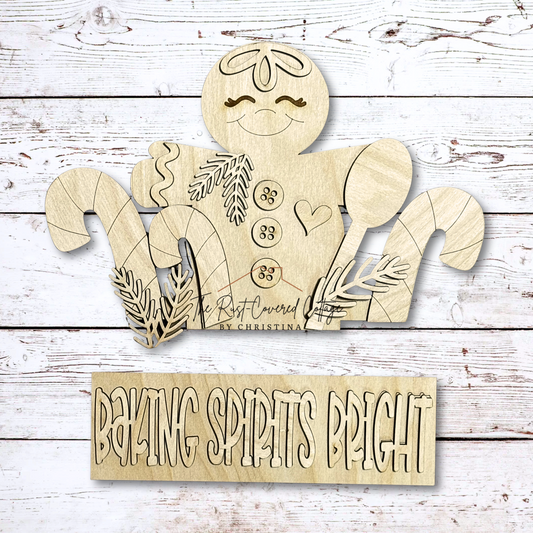 Baking Spirits Bright Insert | Interchangeable Window Box Sign | DIY Gingerbread Kit