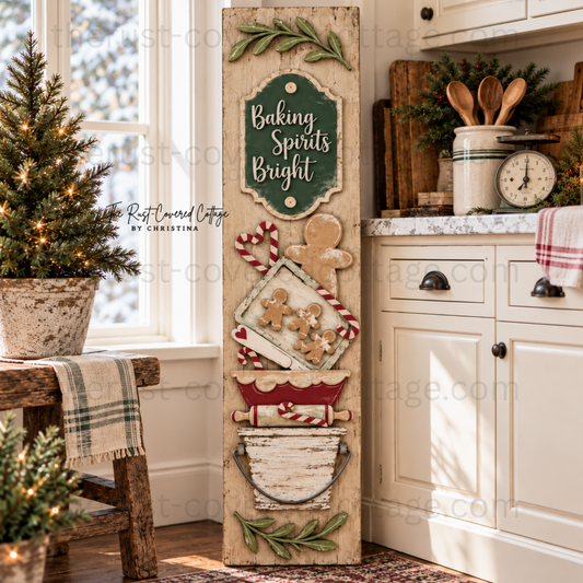 Finished Baking Spirits Bright Porch Leaner Insert with gingerbread Christmas baking design