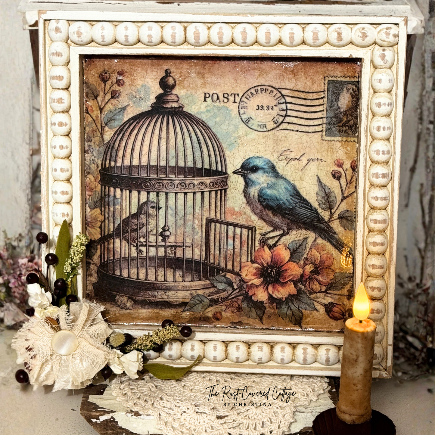 Vintage Framed Bird Image-FINISHED