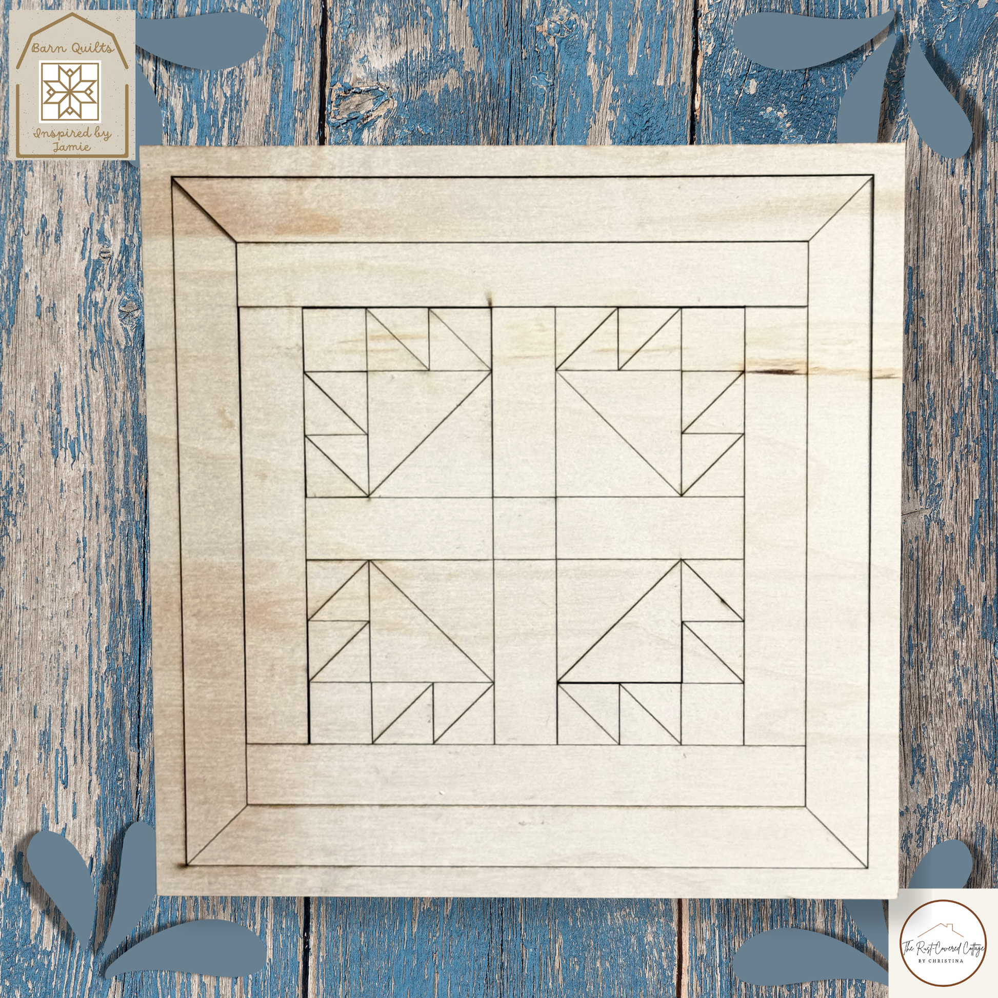 Unfinished Bear’s Paw barn quilt DIY wood kit featuring four layered geometric paw motifs