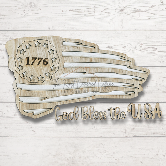 Betsy Ross Flag Wood Kit – “God Bless the USA” Patriotic DIY Decor