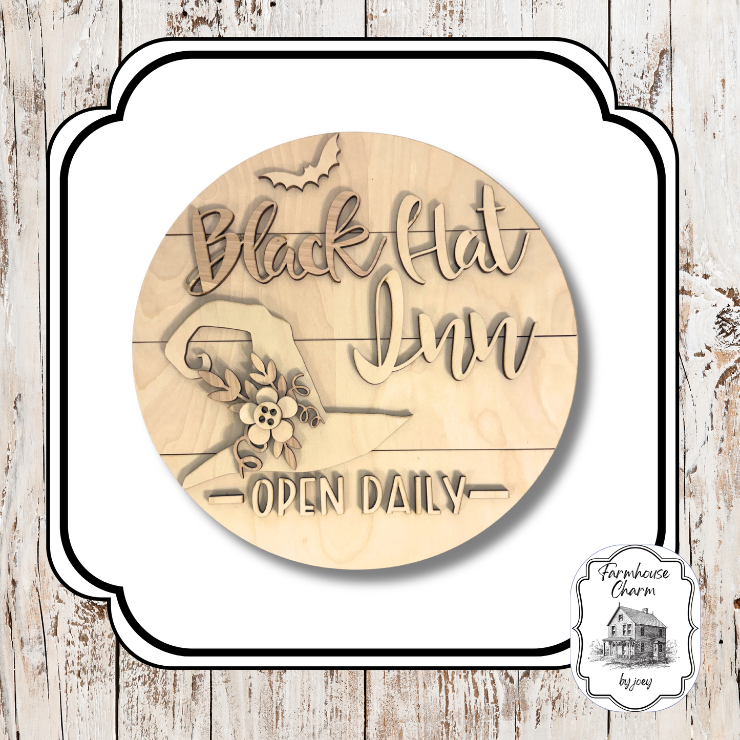 Black Hat Inn DIY Wood Sign Kit| Unfinished Laser Cut| Multi-Layer 15" Round