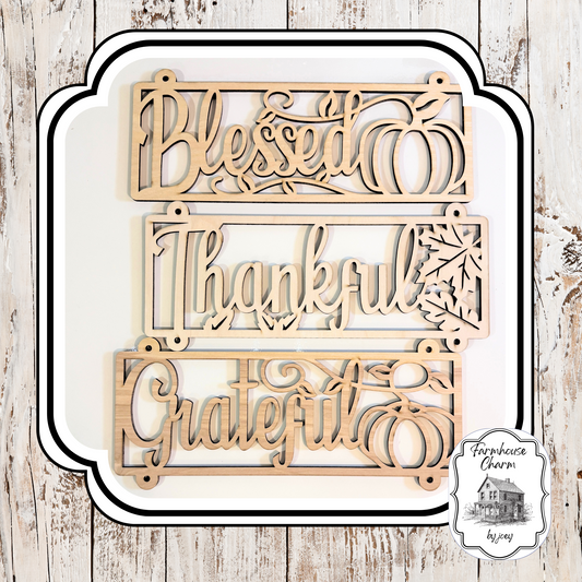 Blessed, Thankful, Grateful Trio| DIY Laser Cut Wood Signs| Fall Home Decor