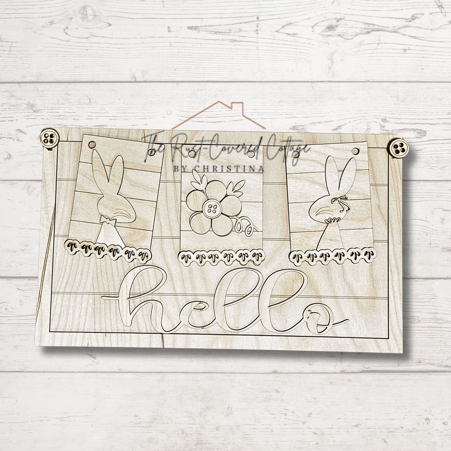 Bunny Couple & Spring Blooms Banner | Interchangeable Sign Banner