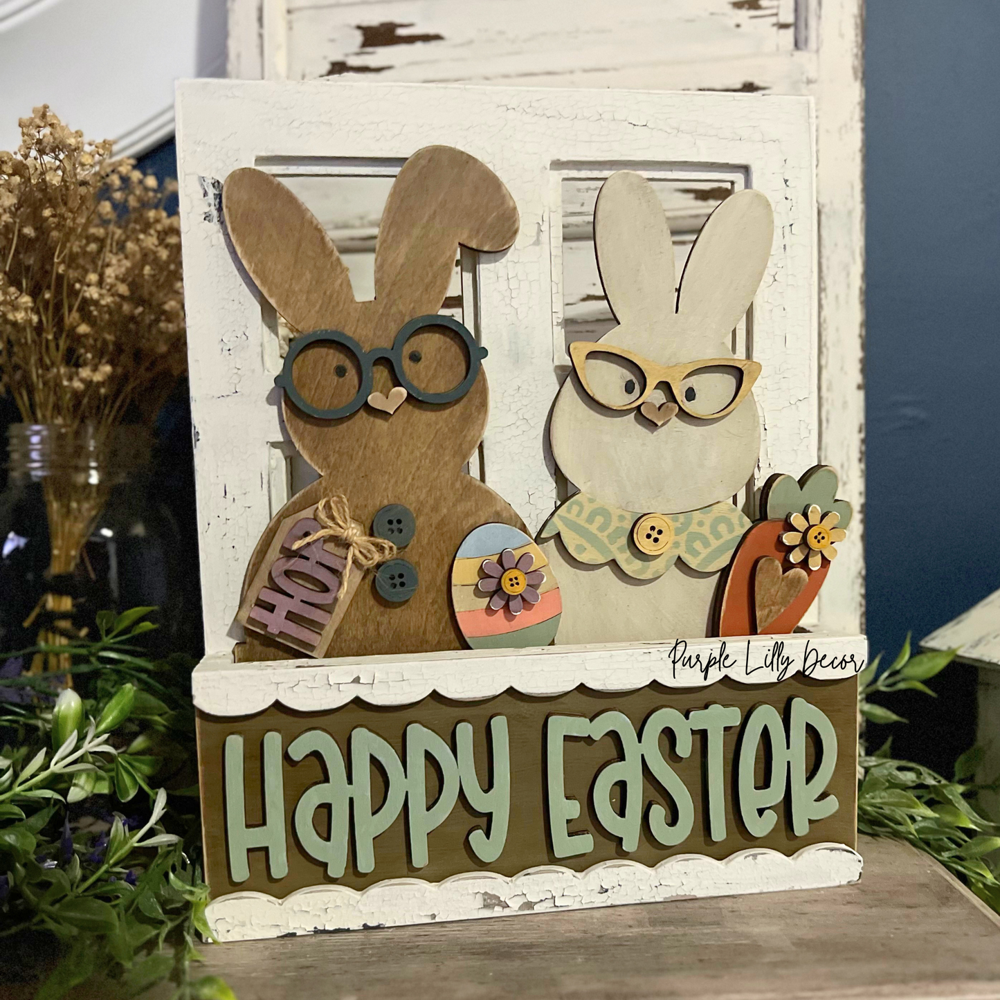 Bunny Couple Insert – Interchangeable Window Box – DIY Wood Kit