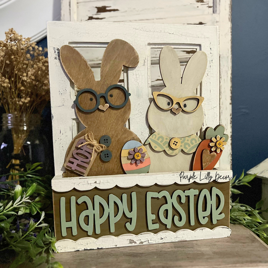 Bunny Couple Insert – Interchangeable Window Box – DIY Wood Kit