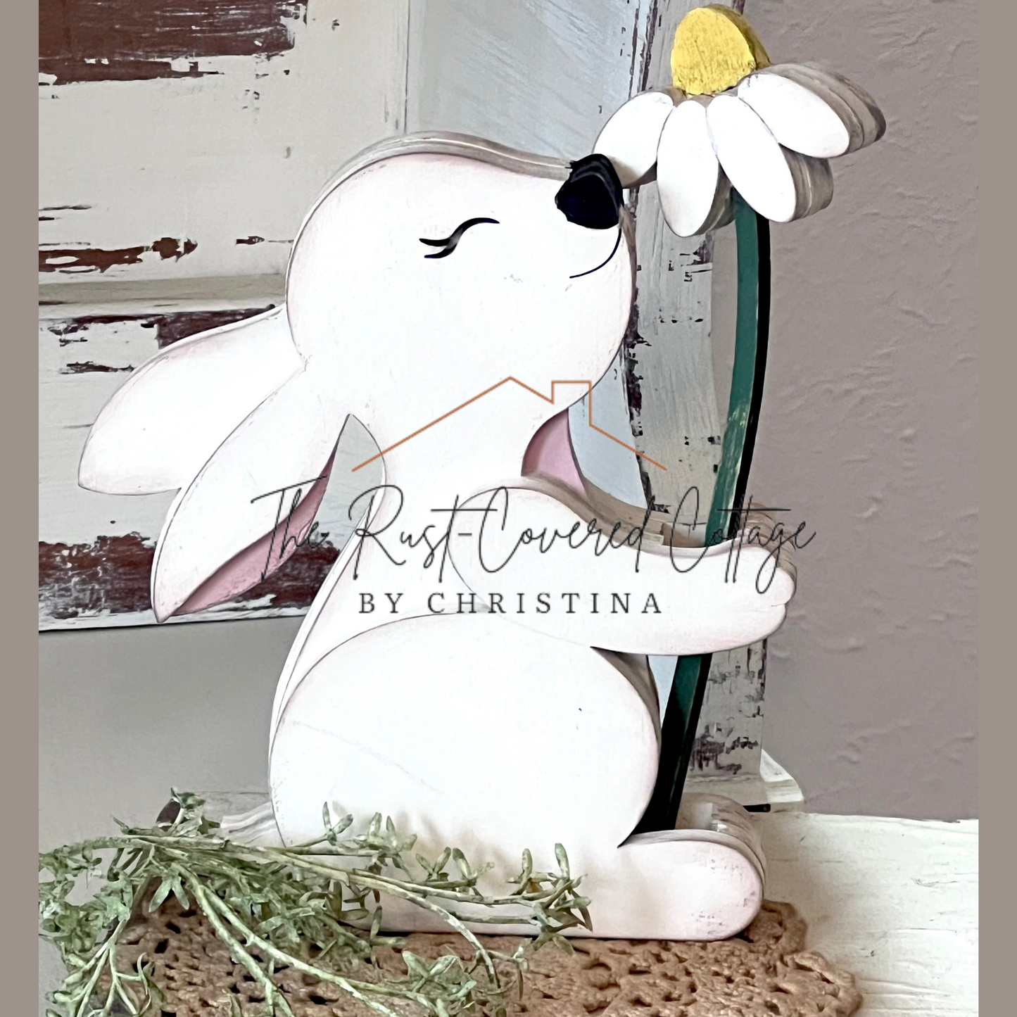 Bunny with Flower shelf sitter