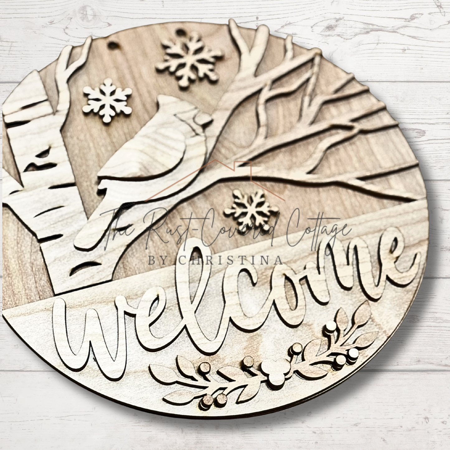 Winter Cardinal Welcome Round DIY Wood Kit – Available in 10.5" & 15