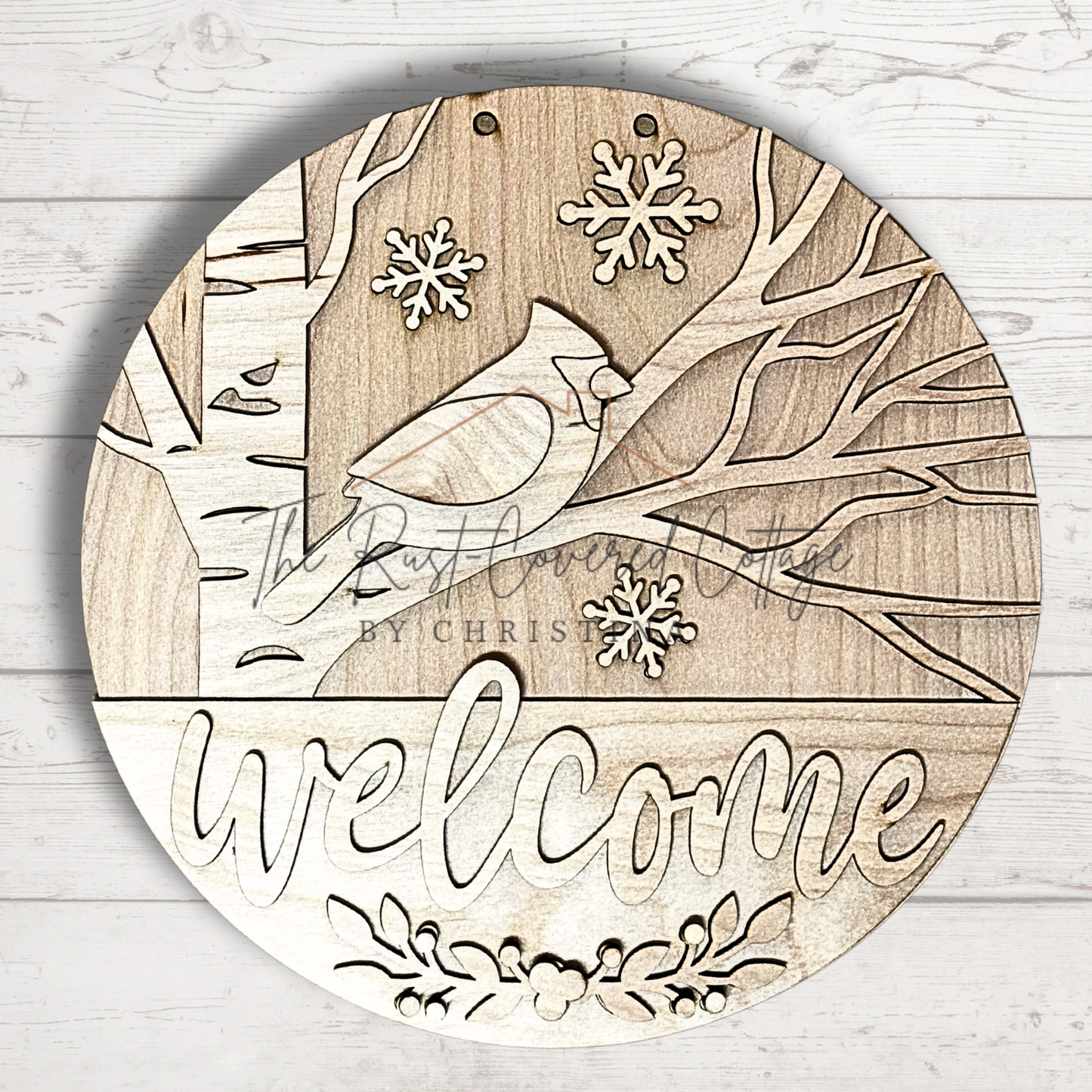 Winter Cardinal Welcome Round DIY Wood Kit – Available in 10.5" & 15