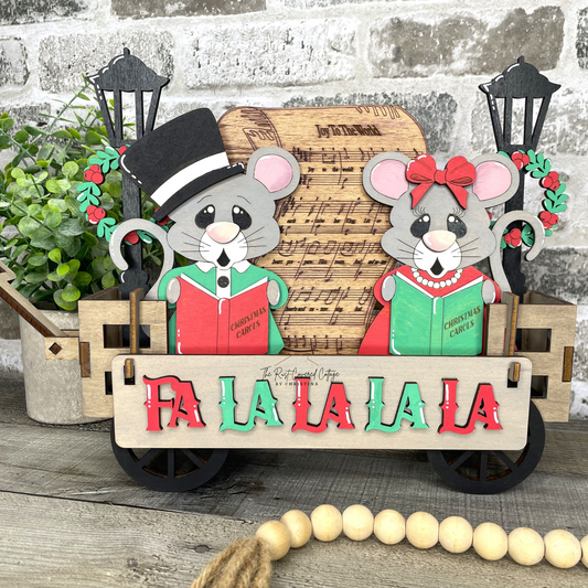Caroling Mice Wagon Insert | DIY Christmas Interchangeable Wood Kit