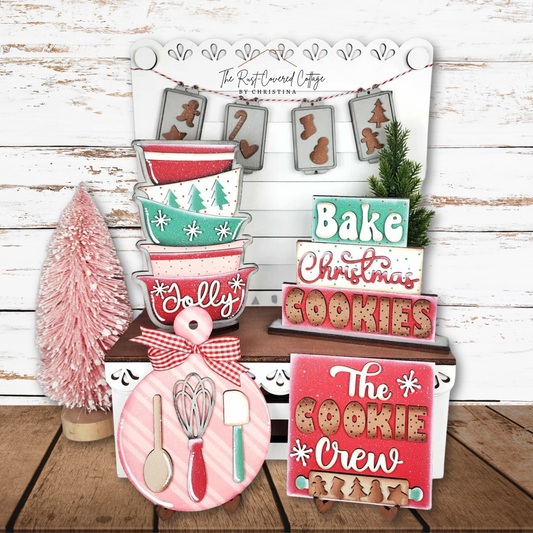 Christmas Baking Decor Set | DIY Tiered Tray Kit | Unfinished Holiday Wood Signs