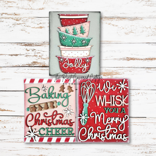 Baking Christmas Cheer Sign Trio | DIY Christmas Wood Signs Kit with Frame & Easels