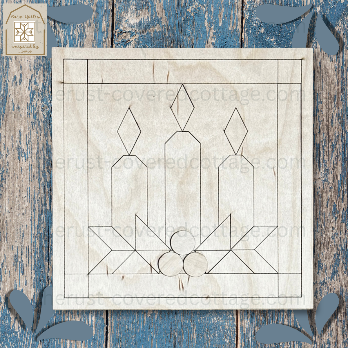 Christmas Candlelight Quilt Block unfinished DIY wood kit by Rō.12 Creations