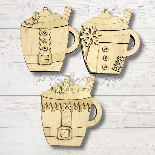 Christmas Cocoa Gift Card Holder Ornaments - Set of 3 | DIY Wooden Kit