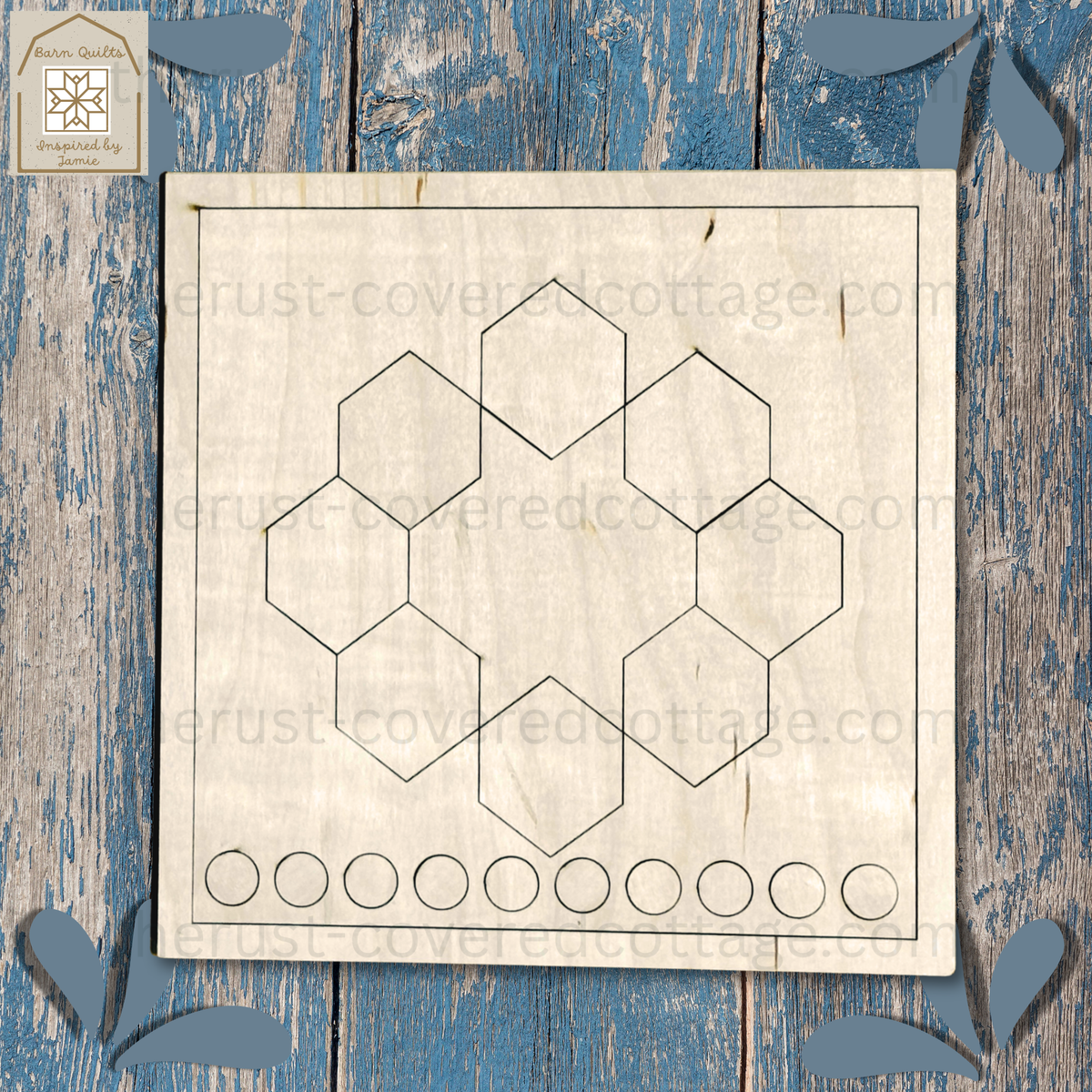 Christmas Hexie Wreath Quilt Block unfinished DIY wood kit by Rō.12 Creations
