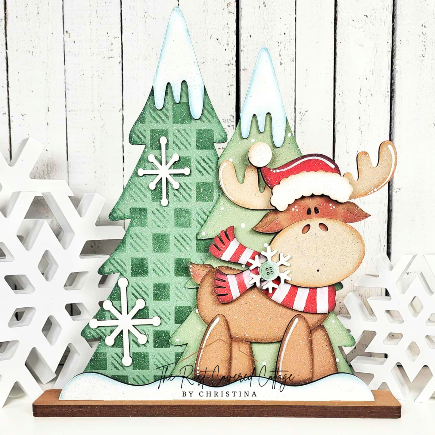 Moose & Pine Trees Shelf Sitter | Layered Christmas Décor Kit