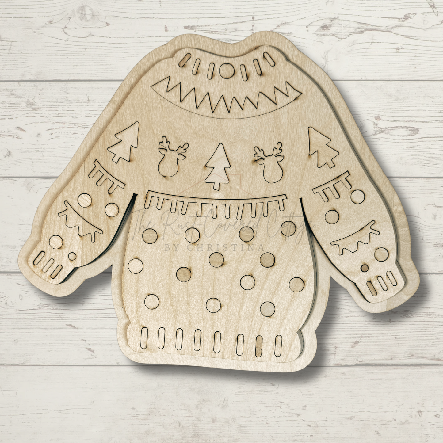 Christmas Sweater DIY Wood Kit | 2-Layer Laser Cut Birch (10" x 12")