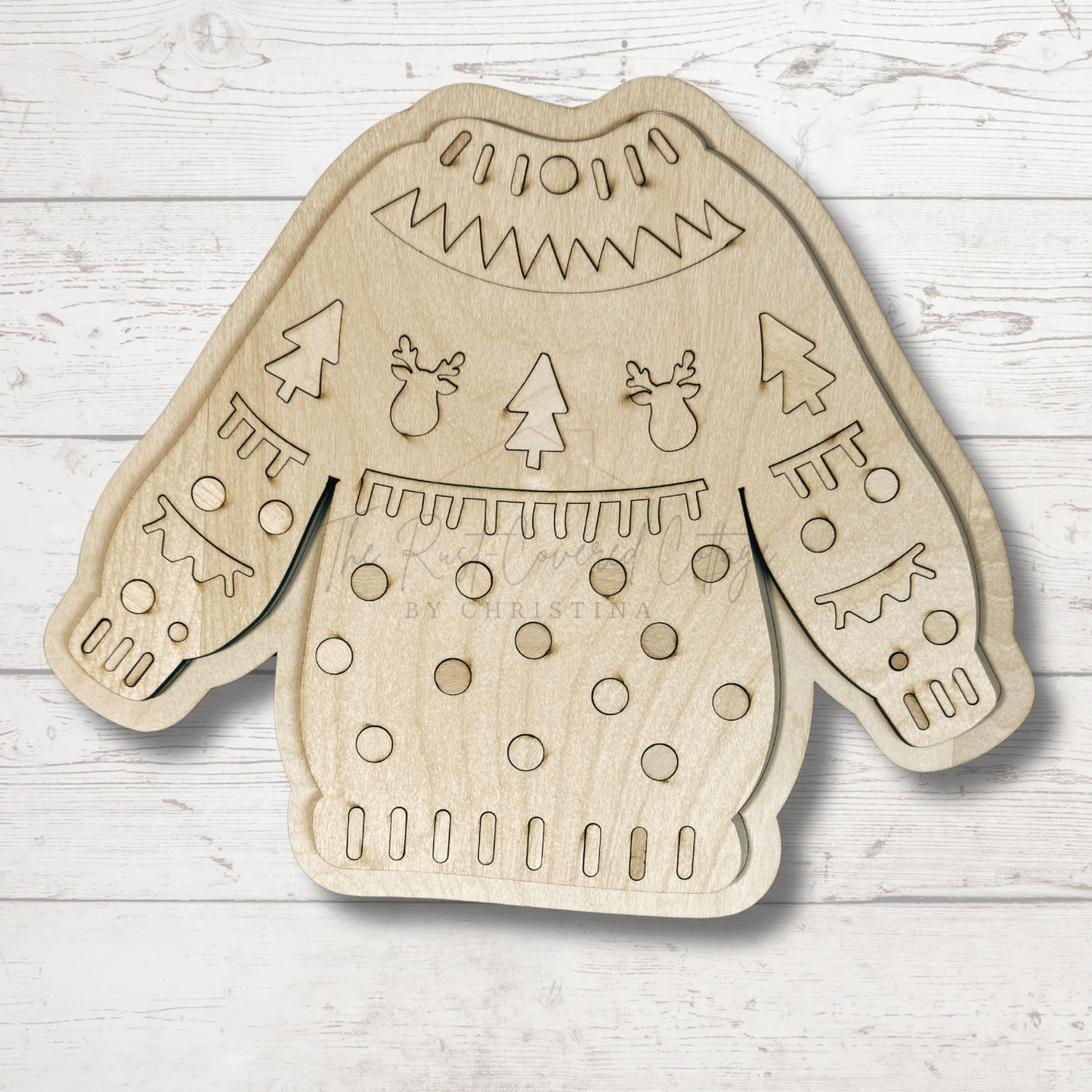 Christmas Sweater DIY Wood Kit | 2-Layer Laser Cut Birch (10" x 12")