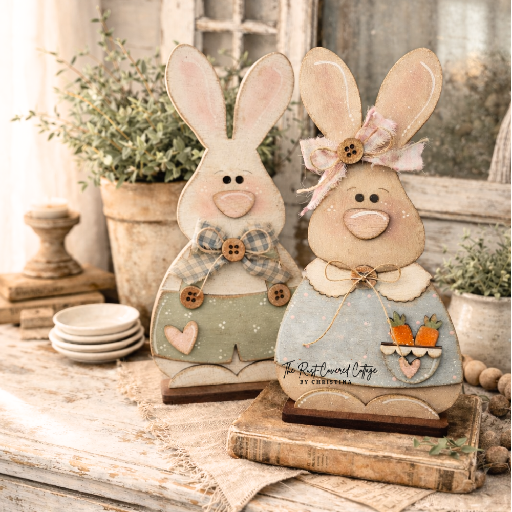 Country Bunny Pair Shelf Sitters Wood Kit