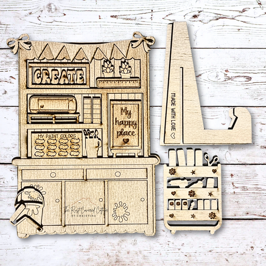 Craft Hutch DIY Wood Kit – Layered Birch with Cricut Machine Detail | Cottage Hutch Collection