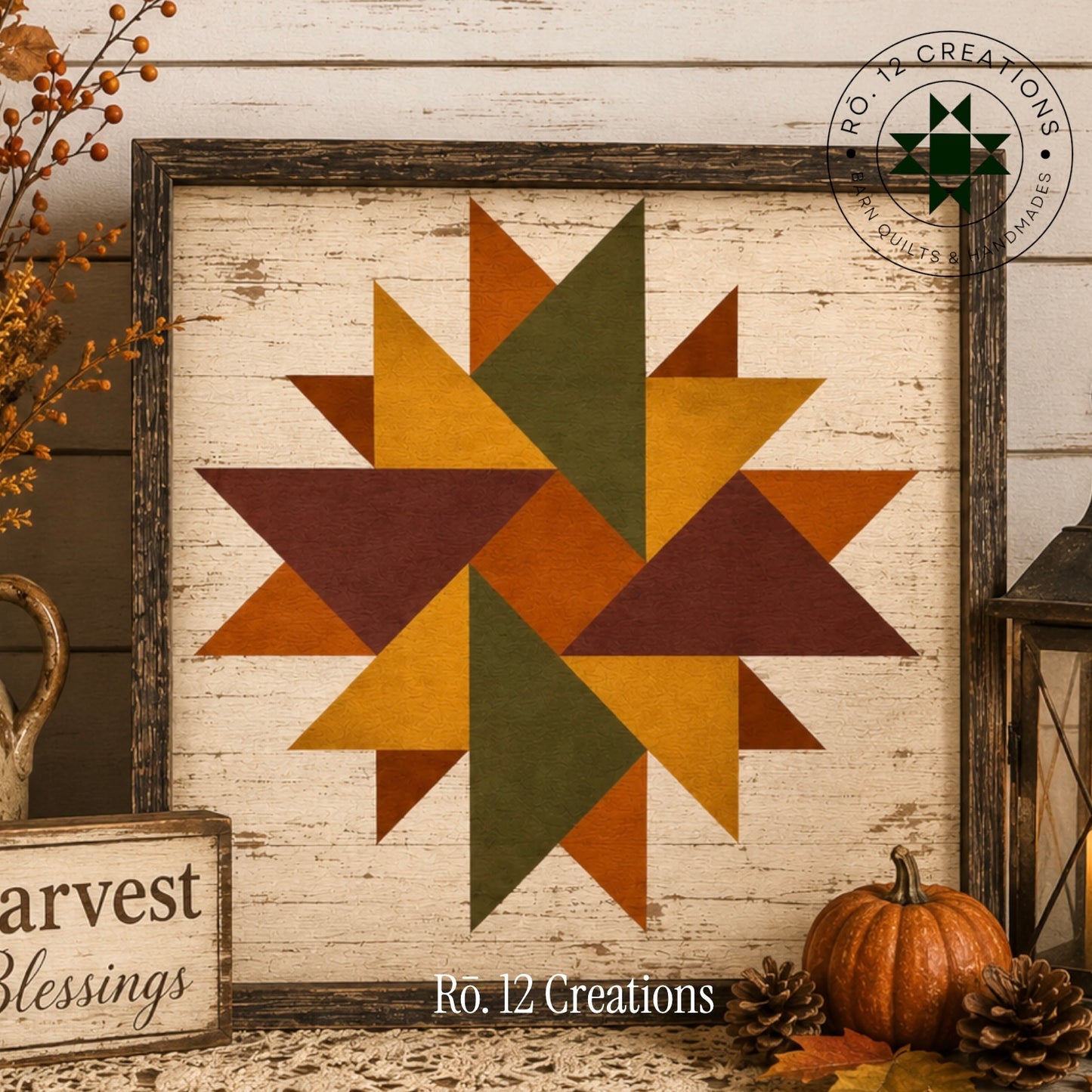 Unfinished Double Aster barn quilt DIY wood kit featuring two layered geometric floral motifs