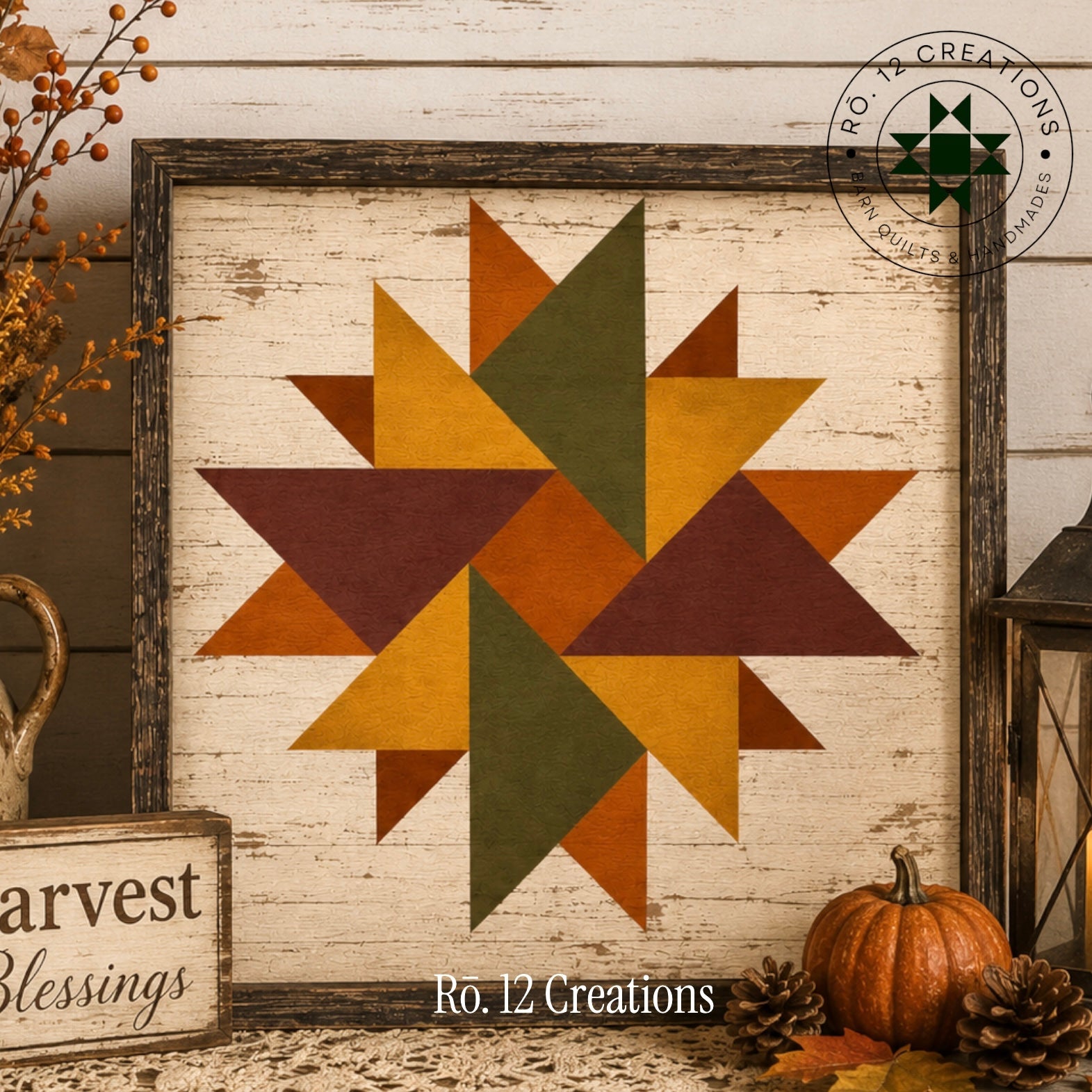 Unfinished Double Aster barn quilt DIY wood kit featuring two layered geometric floral motifs