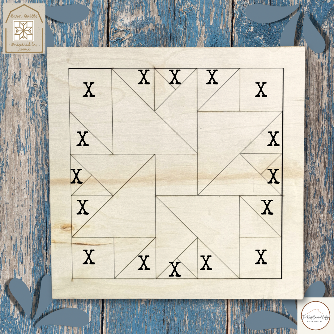 Unfinished Double Aster barn quilt DIY wood kit featuring two layered geometric floral motifs