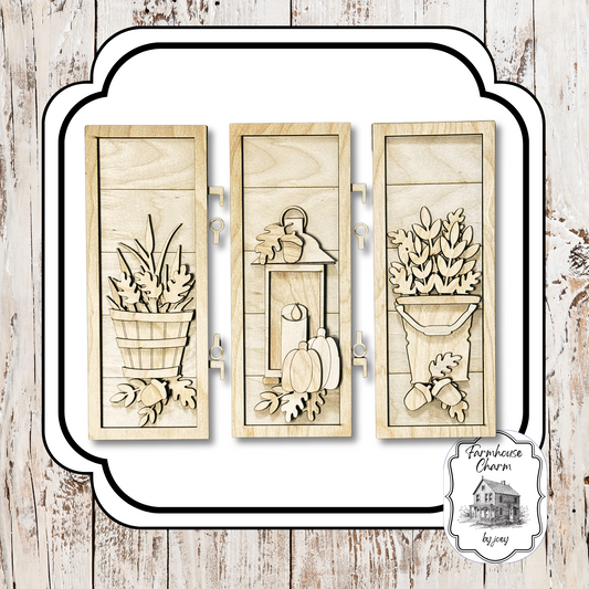 Fall Trio Hinged Sign Set | Laser Cut DIY Wood Kit | Farmhouse Autumn Décor