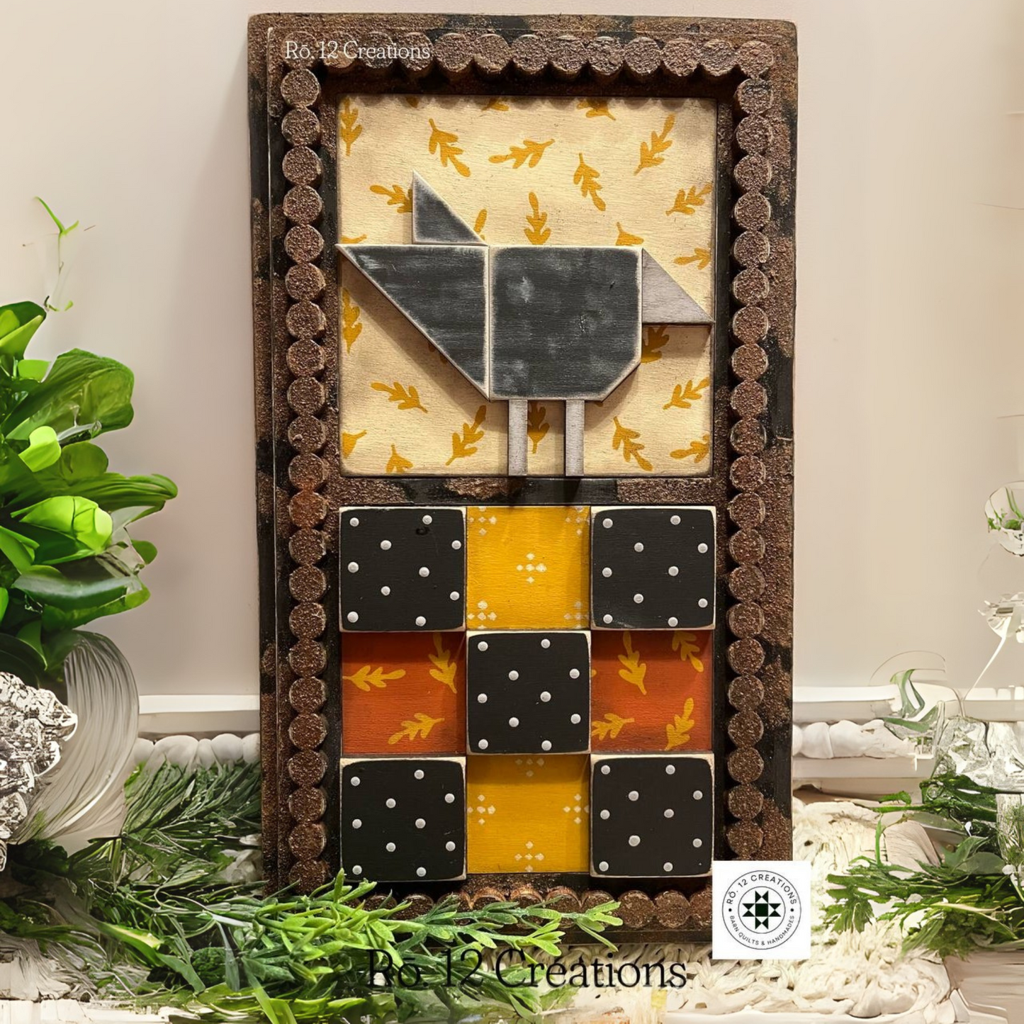 Mini Barn Quilt Block Set – Nine Patch, Pumpkin, Crow & Sunflower (4 pc)