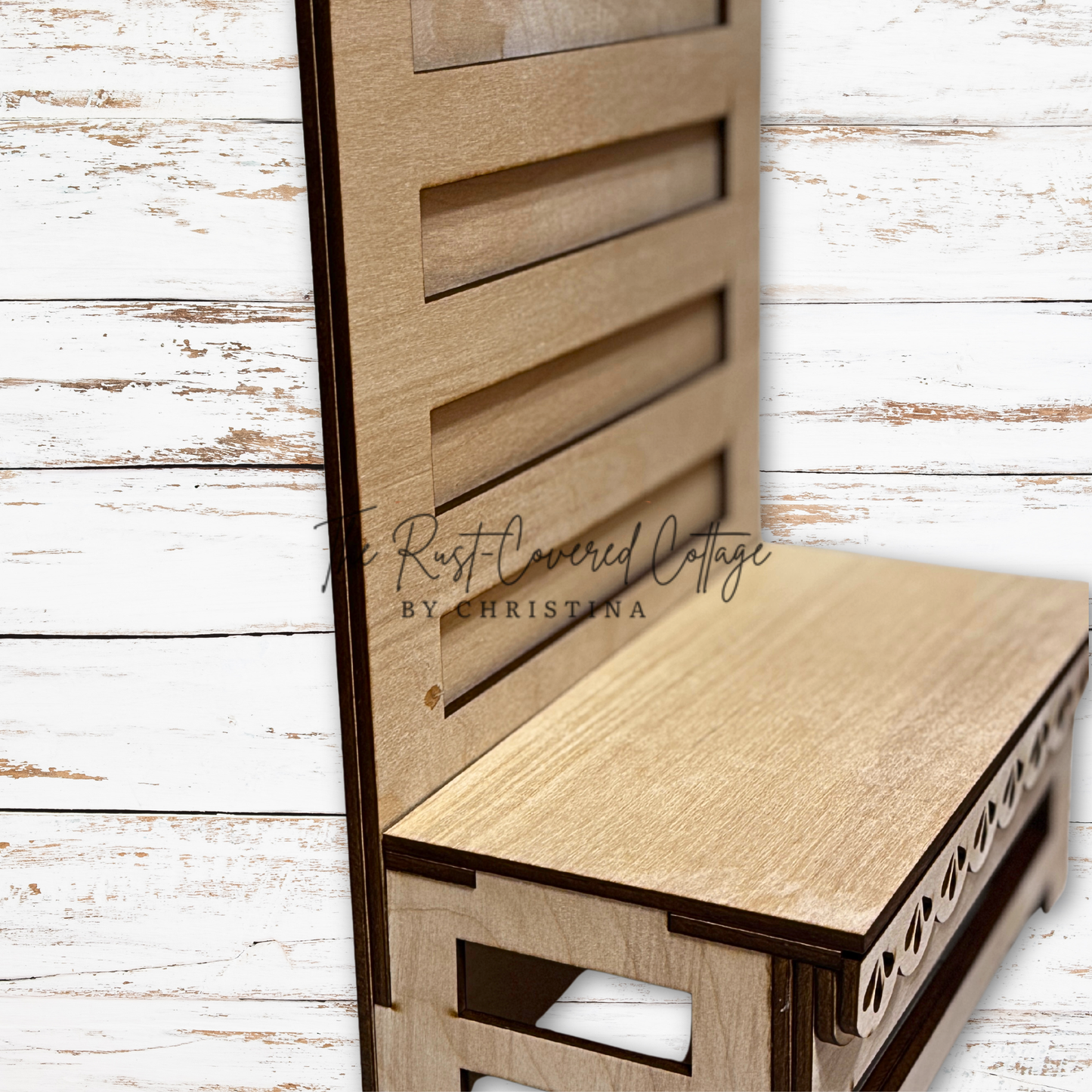 Farmhouse Chair Display with Scallop Trim | DIY Wood Display